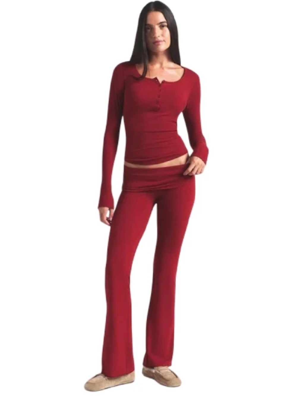 SKIMS Cotton Stretch Foldover Pant in Red